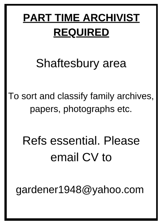 Part Time Archivist required nr. Shaftesbury