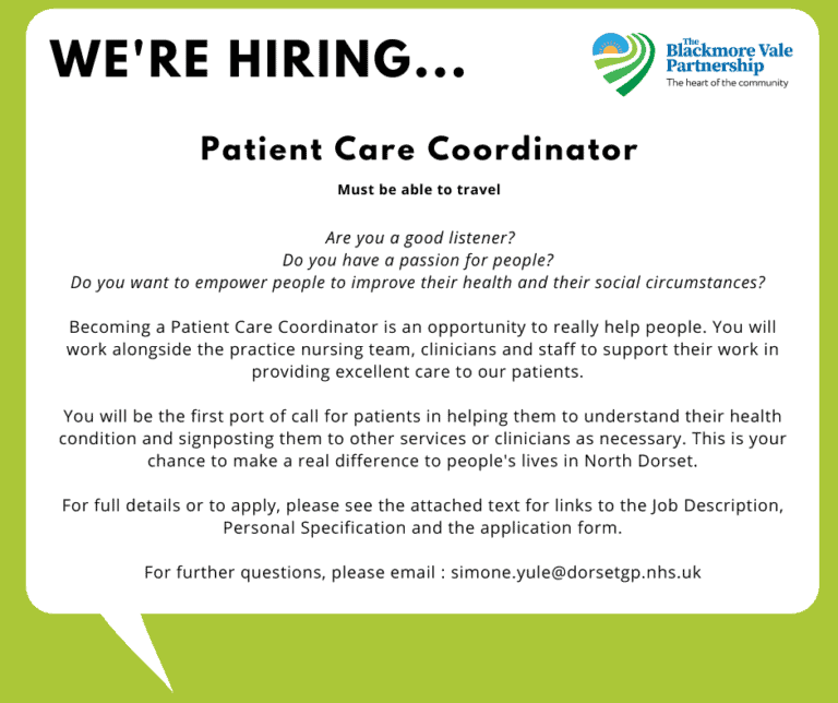 Patient Care Coordinator Blackmore Vale Partnership