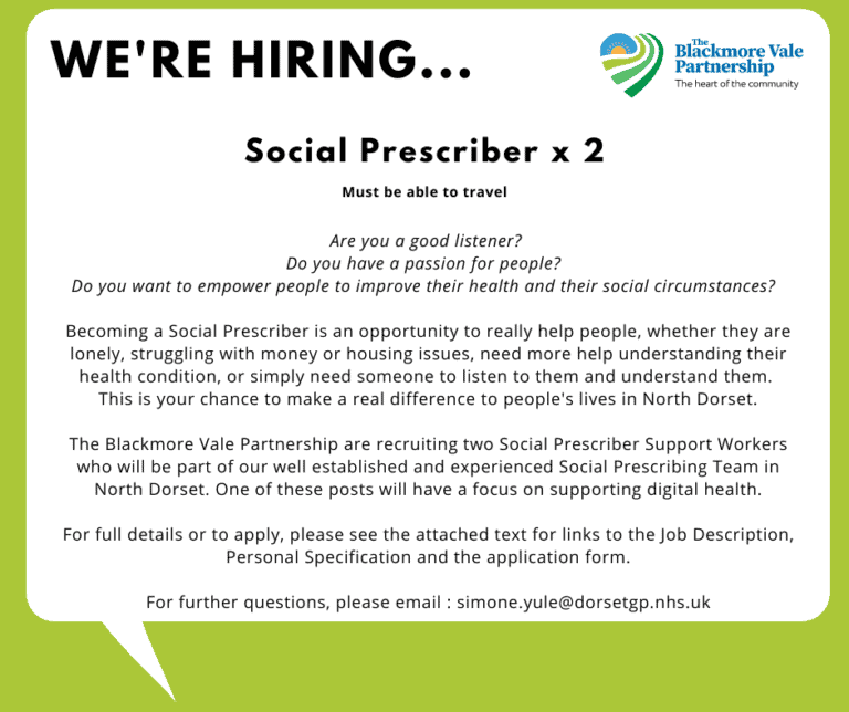 Social Prescriber x 2 Blackmore Vale Pertnership