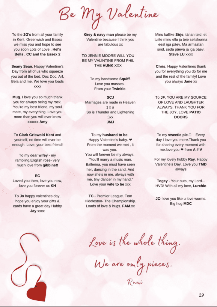 Blackmore Vale Valentine's messages page 4