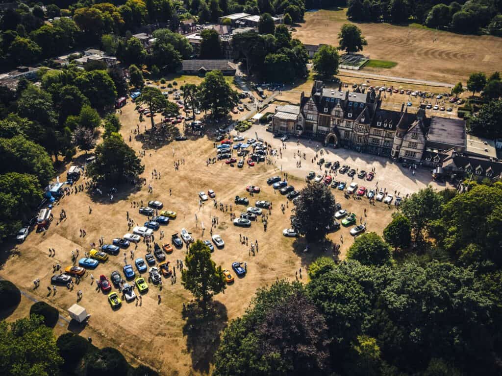 Aerial view of the Classic & Supercar Sunday event at Clayesmore School
Image © Ben Hazell of BH1 Photography 