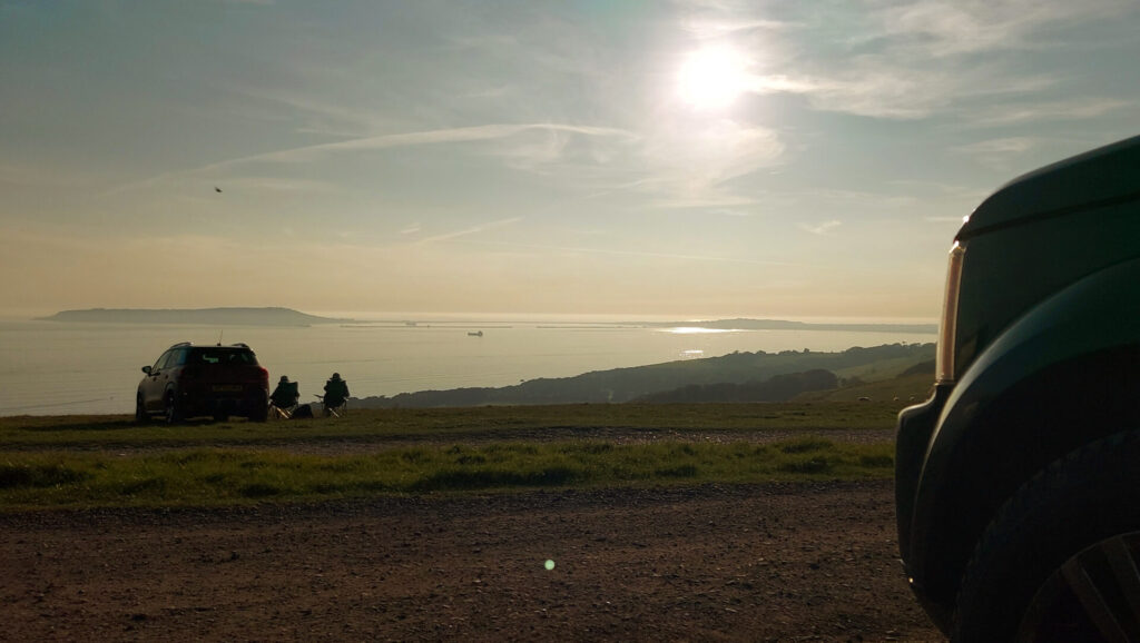 sunset from the Ringstead Bay car park after a Dorset walk